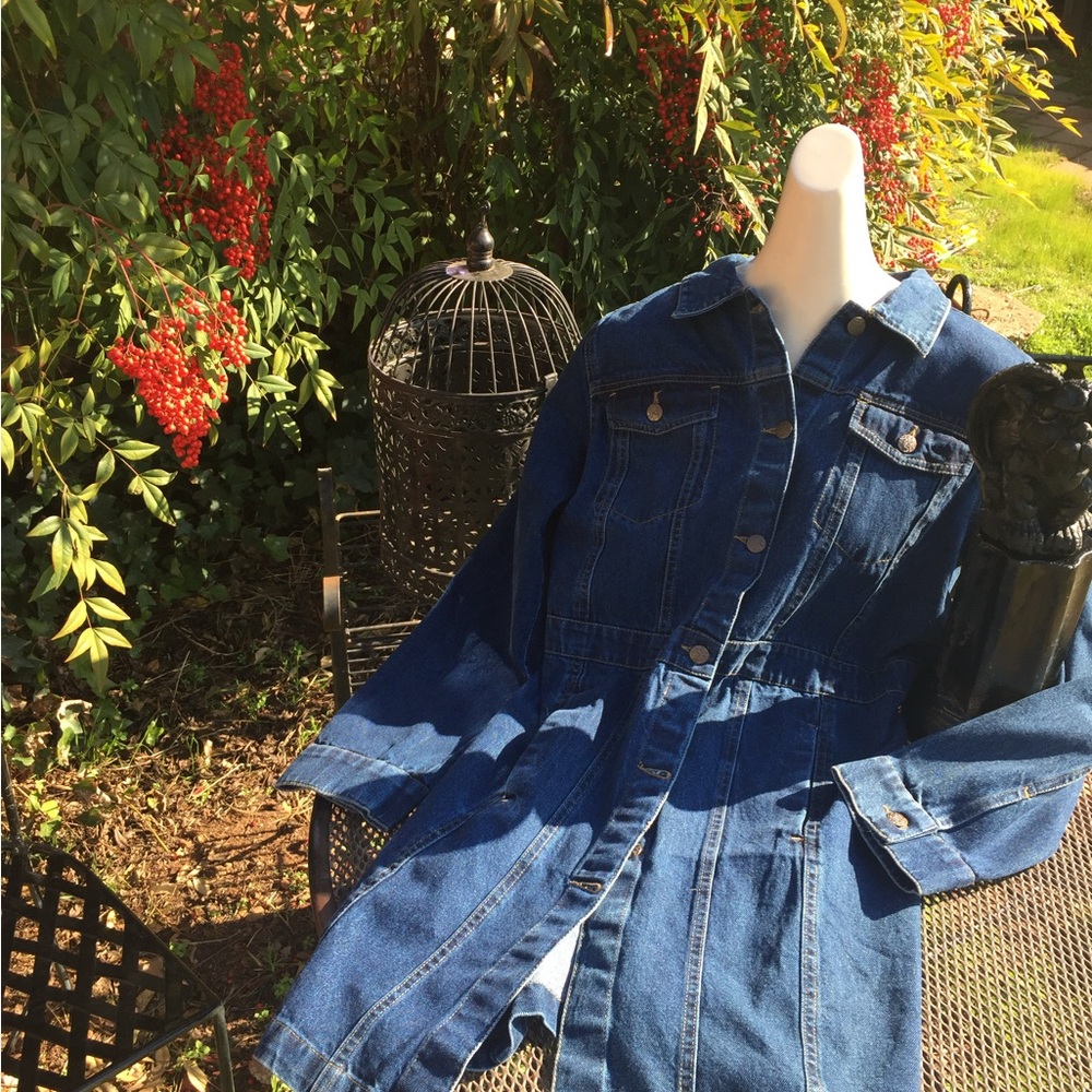 North Style knee length blue Jean denim  trench jacket vintage dress - Picture 6 of 11